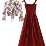 Milkyway Women Crepe Trendy and Unique Design Maxi Dress with Printed Shrug Set