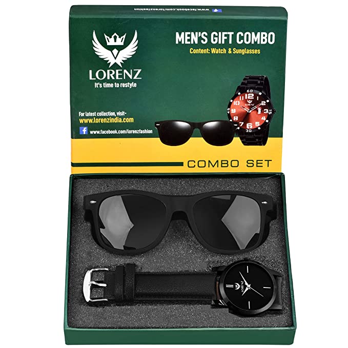 LORENZ Analogue Black Dial Men's Watch & Wayfarer Sunglasses Combo for Men |Gift Combo Set for Men & Boys (CM-103SN) - Image 3